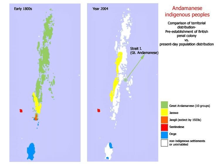 Distribution of indigenous and no-indigenous settlements at Andaman islands