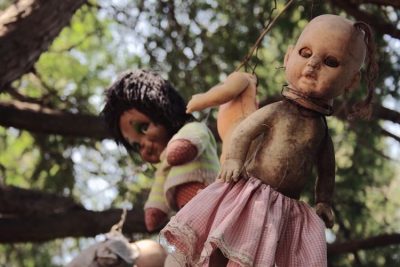 Dolls hanging from the tree