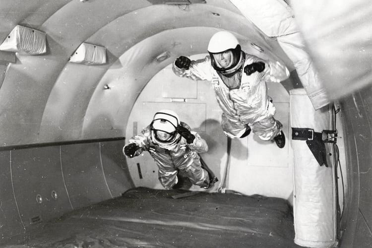Astronauts experiencing weightlessness in Vomit Comet.